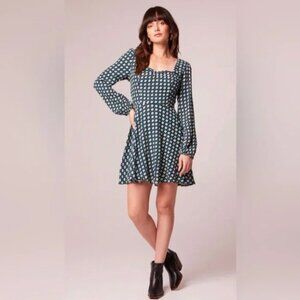 NWT•  Band of Gypsies • Black Teal Diamond Long Sleeve Mini Dress